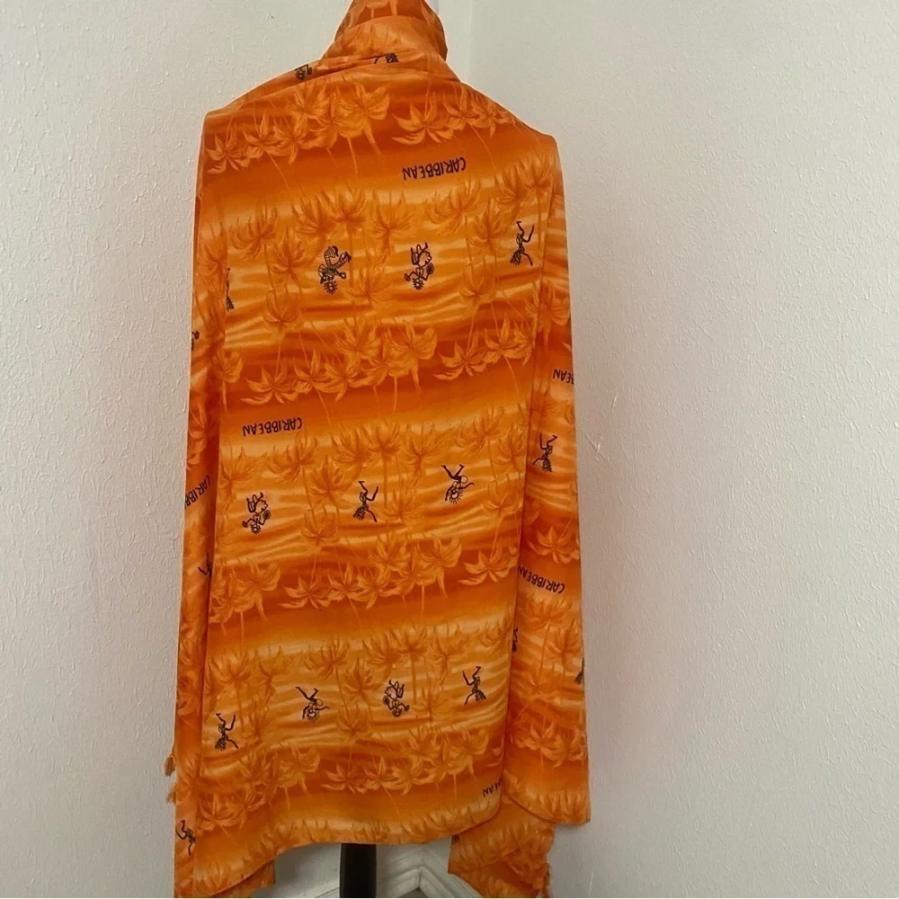 Boho Jamaican Reggae Caribbean Dancer Print All Over Orange Shawl/Scarf/Wrap EUC